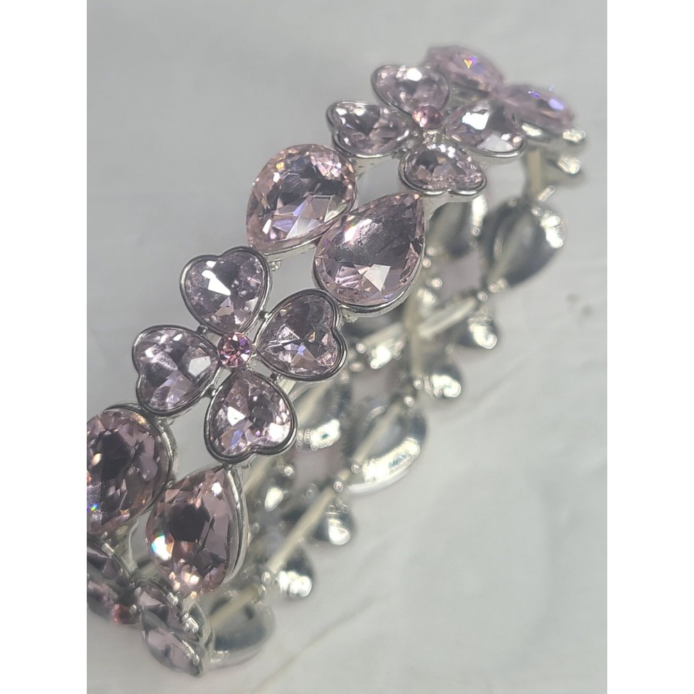 Brand New Pink Crystal Stretch Bracelet With Teardrop & Heart Shapes